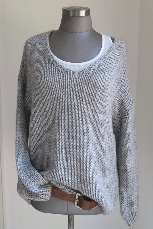 oversized pulli hellgrau basic pullover grobstrick mit v-ausschnitt alpaka 