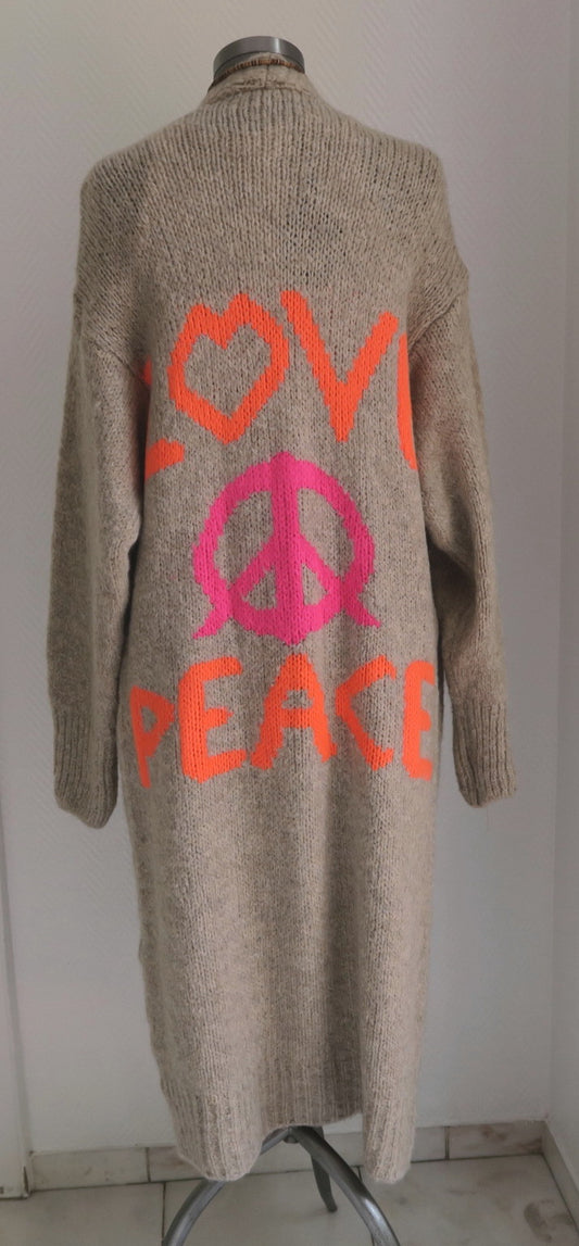 love & peace hippie strickmantel beige